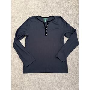 Lauren Ralph Lauren Black Ribbed Velvet Trim Gold Buttons Pullover Long Sleeve L